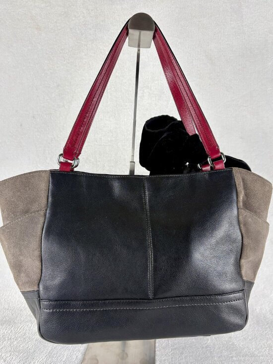 Coach Carrie Park Quilted Colorblock Tote in Burgundy, Black and Grey with Scarf main image 1